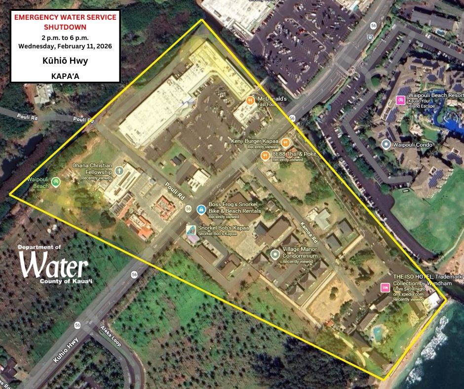 Portion of Kuhio Highway for water service shutdown