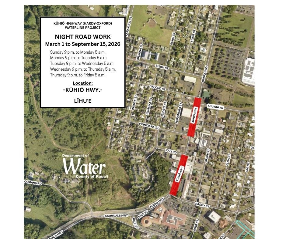 Map of affected area for Hardy-Oxford project in Lihue.