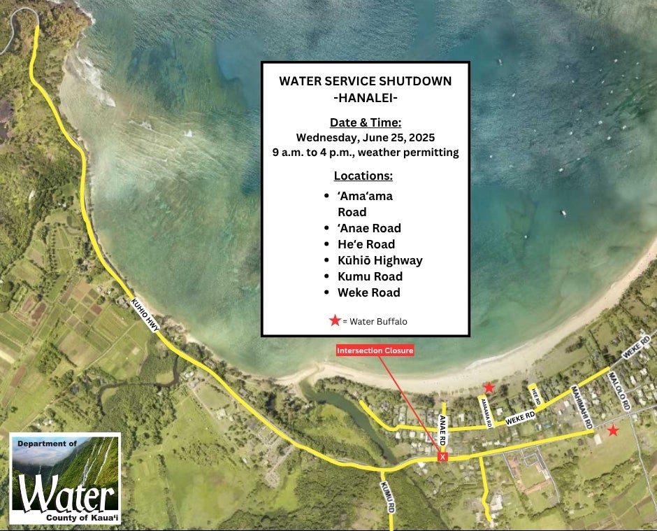Map of affected area for water service shutdown scheduled for June 25.